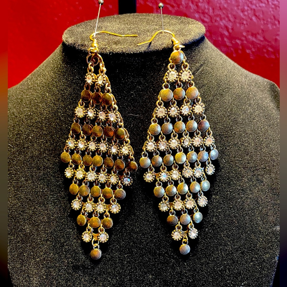 Gold and rhinestone disc earrings